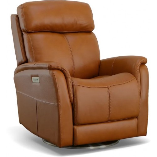 View Swivel Power Recliner with Power Headrest and Lumbar Caramel