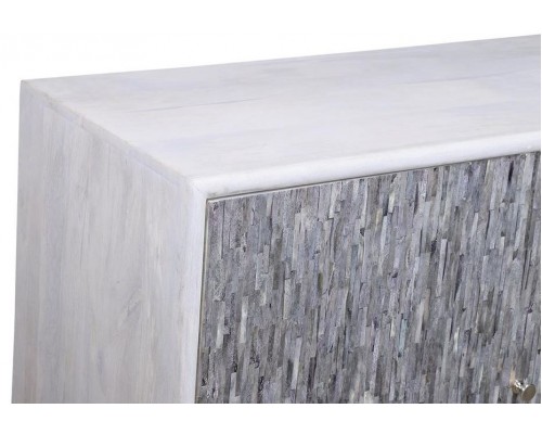 Kai Grey & White Bone Inlay 3 Door Credenza