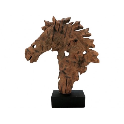  Rustic Wood Horse Bust Sculpture