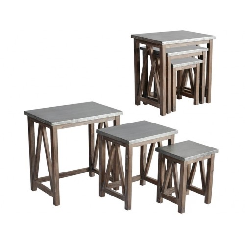Newhart Rustic Wood And Galvanized Metal Set Of 3 Nested Tables 