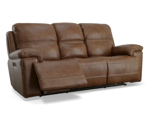  Fenwick Leather Power Reclining Sofa with Power Headrests Brown