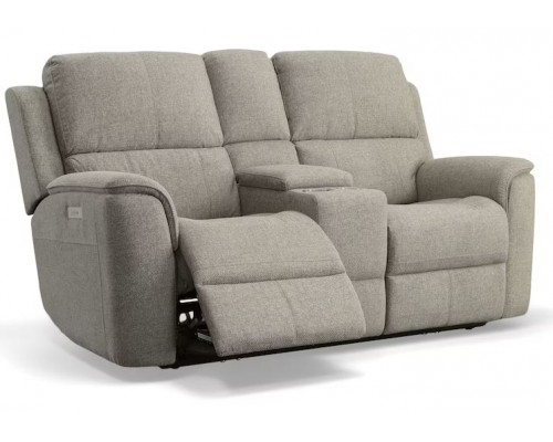Henry Fabric Power Reclining Loveseat with Console and Power Headrests and Lumbar