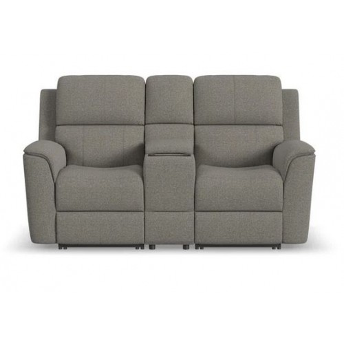 Henry Fabric Power Reclining Loveseat with Console and Power Headrests and Lumbar